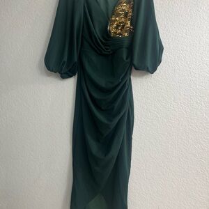 Elegant Green Dress with Gold Accents